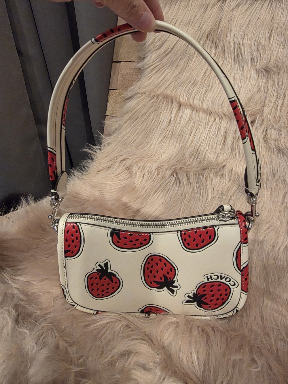 Coach Strawberry Print Cream Mini Shoulder Bag - Picture 3 of 8